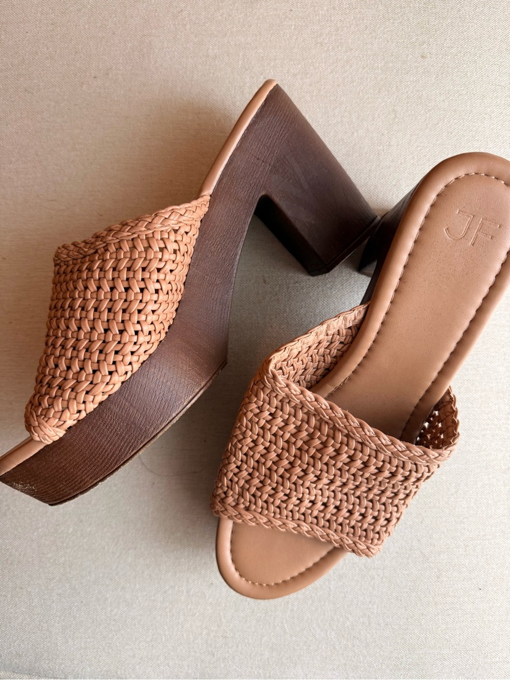 Woven Tan Block Heels
